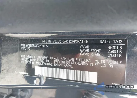 2013 Volvo S60 T5/T5 Platinum/T5 Premier/T5 Premier Plus z USA, uszkodzony, nr VIN YV1612FS1D2209005